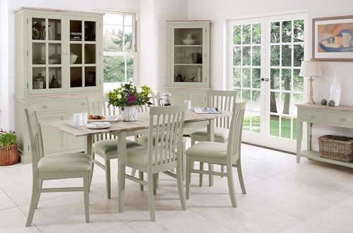 Florence Extending Dining Table and 6 High Back Upholstered Chairs Set | Wooden Table Extends 140-17-200cm, Firm Cushion Seat Chairs | Quality Kitchen Dining Furniture (sage green)