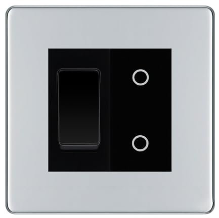 BG Polished Chrome Screwless 2 Gang Custom Switch 1x 2 Way Switch 1x Master Touch Dimmer Black Inserts