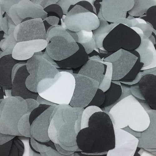 30g 2.5cm Bunt Herz-Konfetti,Mehrfarbig Papier Confetti Streudeko Romantisch Tischdeko Herzform Seidenpapier Konfetti für Luftballons Geschenkbox Geburtstag Hochzeit Deko,Schwarz Weiß Grau