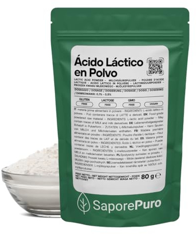 SaporePuro Mjölksyrapulver 80 g – Ren Livsmedelskvalitet – För Bageri, Mejeriprodukter, Fermenterade Drycker och Kosmetiskt Bruk