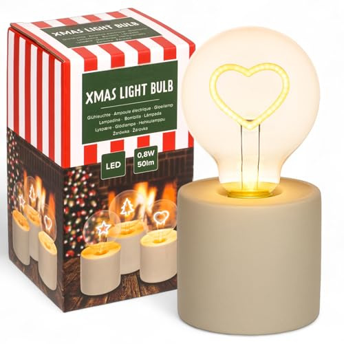 MIJOMA LED Tischlampe mit Motiv-Leuchtmittel – Stimmungslicht mit Betonfuß – batteriebetrieben – Dekoleuchte für Innen – 8,5x16 cm – warmweißes Licht (Herz)