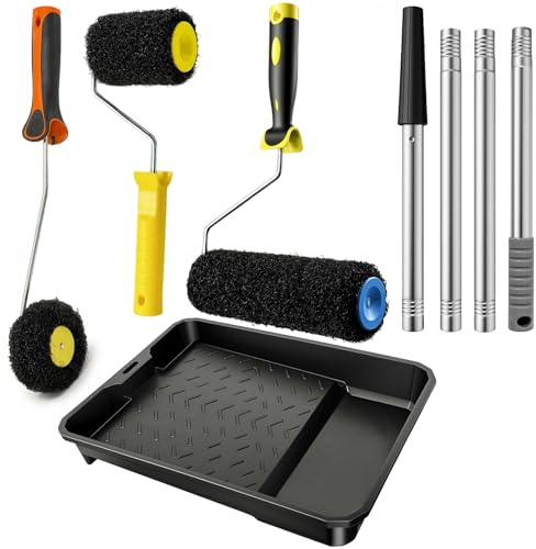 Yabingbos【5 PCS】Putty Roller Set 23/10/9cm, Roller for Putty Paint Tray Set mit 1,1M Teleskopgriff, Spatula Roll, Coating Roll, Spachtelwalze für Füller, Gips, Wand Decke Ecken Malerwerkzeug