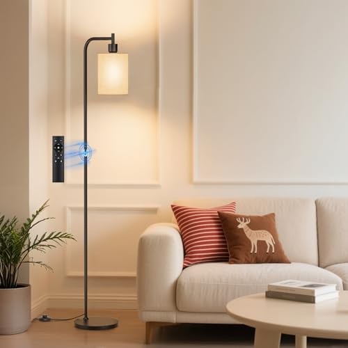 SIBRILLE Stehlampe Dimmbar mit Leinen-Lampenschirm, LED Stehlampe mit Fernbedienung und 3 Farbtemperaturen, Moderne Stehleuchte für Wohnzimmer Schlafzimmer Büro und Ecken, mit 9W LED Lampe(Schwarz)