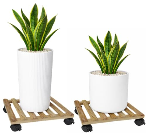 Nakloe - 2 unités - Support pour pots - Support à roulettes pour pots de fleurs - Pour intérieur et extérieur - 25 x 25 cm
