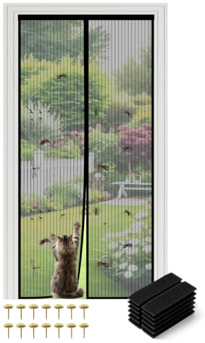 Magnetic Fly Screens for Doors 90x210cm Black Door Fly Screen | Heavy Duty Self-Sealing Powerful Magnets No Drill Installation Automatically Closes Hands Free Mounting Hardware Included