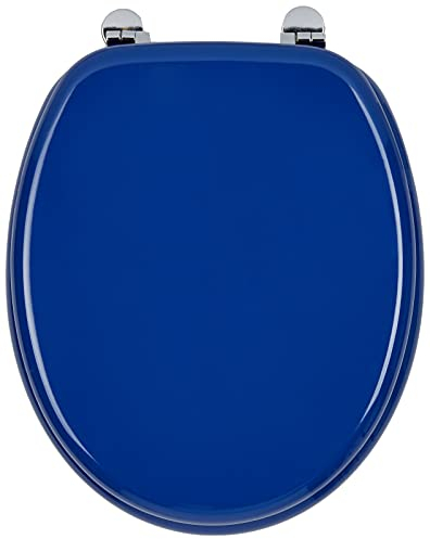 WC Sitz Klobrille mit Holzkern, Farbe Blau, verstellbare Metallscharniere