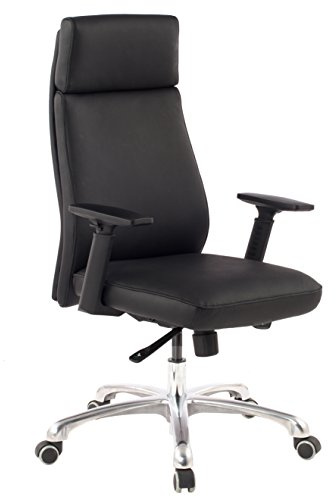 AMSTYLE Bürostuhl Porto Echtleder Schwarz mit Kopfstütze, Ergonomisch | Chefsessel mit hoher Rückenlehne und Wippfunktion, Schreibtischstuhl mit stufenloser Synchronmechanik, Drehstuhl Leder