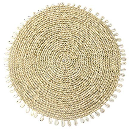 handwerkliche Set Tisch rund aus Seegras und Muscheln, Déco de Tisch natur.