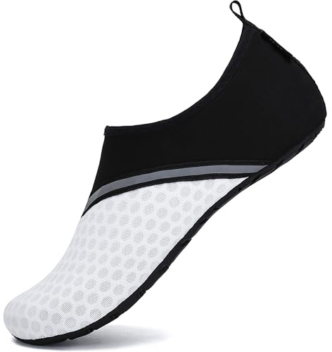 SAGUARO Chaussures de Plage pour Homme Femme Séchage Rapide Aquatiques Chaussettes Léger À l'aise Chaussons de Piscine Antidérapant Chaussures de Bain Piscine Blanche 36/37 EU