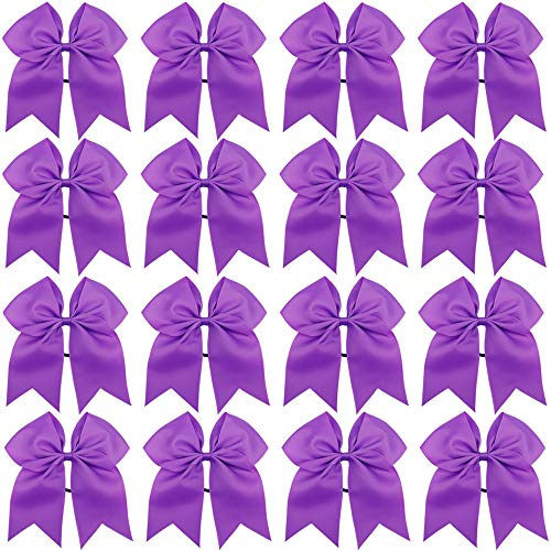 16PCS 8 Large Cheer Hair Bows Ponytail Holder Elastic Band for Cheerleading Girls
