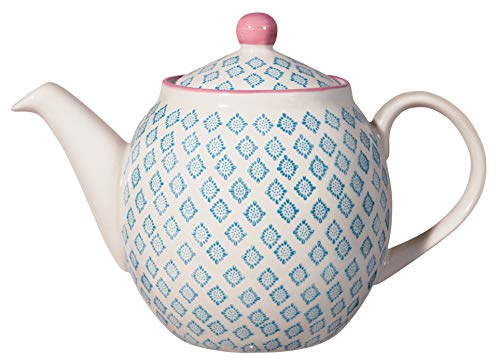 Bloomingville Teiera con Motivo Patrizia - de Loza colorato ø 14 cm, Blu, Ceramica Gres, capacità 1200 ml