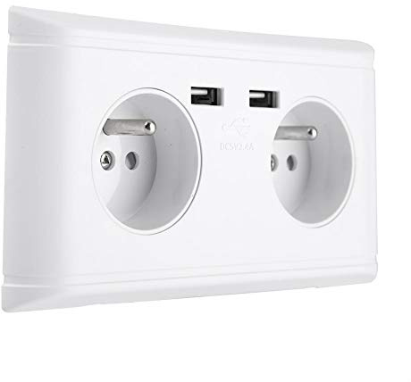 KSTE Multi-fonctionnelle UE Prise murale Prise de courant Prise avec double port USB for chargeur de téléphone 250V