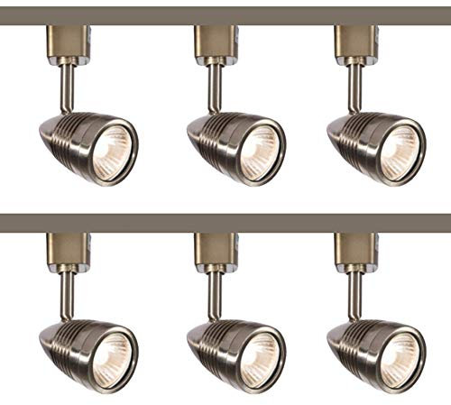 3M 3 Meter 6 Spot Brushed Chrome 5W GU10 LED Rail Track Interior Decoration Kitchen Home Shop Adjustable Multi Directional Display Spotlighting Track Lighting Bullet Shape