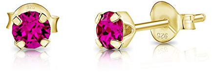 DTPsilver - WINZIGE Ohrringe 925 Sterling Silber Gelb Vergoldet mit Kristallen von Swarovski® Elements Runde Sehr KLEINE Ohrstecker - Durchmesser 4 mm - Viele Farben erhältlich