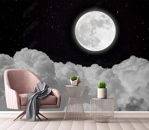 ZXCHEE Papier Peint Panoramique Lune Nuages Nuit Paysage Noir Et Blanc 150x105cm Papier Peint Intissé 3D Tapisserie Poster Decoration Murale Chambre Salon