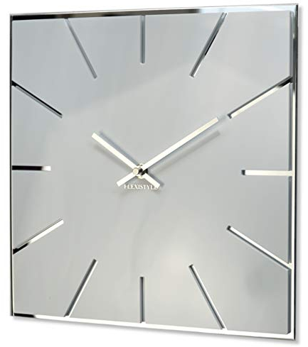 FLEXISTYLE Orologio da parete quadrato Exact 30 cm di diametro, senza ticchettio, moderno, design in vetro acrilico e specchio acrilico, soggiorno, camera da letto (bianco)