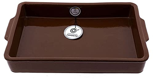 CERÁMICA RAMBLEÑA | Bandeja Horno | Bandeja Rectangular Fuego Directo | Bandeja Barro refractario | Bandeja para hornos | 35x22x5 cm
