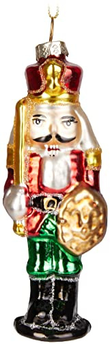 BRUBAKER Nussknacker Soldat Rot Grün Gold - Handbemalte Weihnachtskugel aus Glas - Mundgeblasener Christbaumschmuck Figuren Lustig Deko Anhänger Baumkugel - 13 cm