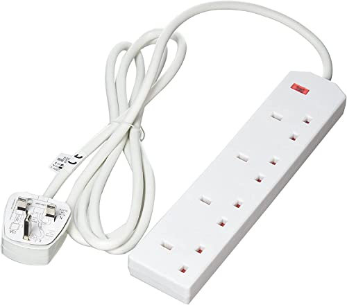 1ABOVE Heavy Duty Extension lead 4 Gang Way 2M,Power Adapter, Multi Socket Mains Strip White Extension Lead UK Pin Plug and Cable, (4 GANG 2 M, WHITE)