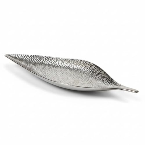 Glas Art handmade Deko Schale 41cm lang! Capitol silber blattform, exklusives Hammerschlag-Dekor, Keramik, Wohnzimmer