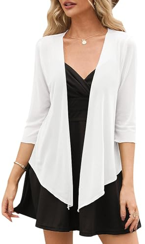 Gyabnw Cárdigan Mujer Bolero 3/4 Mangas Acanalado Verano Luz Elegante Chaqueta Corta Abierta Frente Ligero Transparente