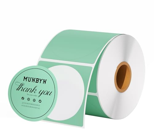 MUNBYN Runde Etiketten Selbstklebend 50x50mm Rolle-Versandetiketten 750 Kreis Thermodirekt Etiketten für DIY-Logo-Design QR-Code Namensschild Adressetiketten Haushaltsetiketten (Grün)