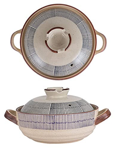 QWERTYUI Pentola in Terracotta con Coperchio Pentola per Zuppa Dipinta Ceramica Fornello A Gas Resistente alle Alte Temperature Casseruola,Pentola in Terracotta in Stile Giapponese retrò,2.5L
