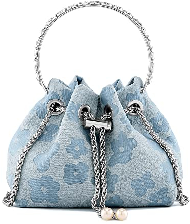 Ayliss Damen Abendhandtasche Mini Clutch Strass Beutel Crossbody Handtasche Geldbörse Top Griff Floral Umhängetasche Abschlussball, Blau, Mini