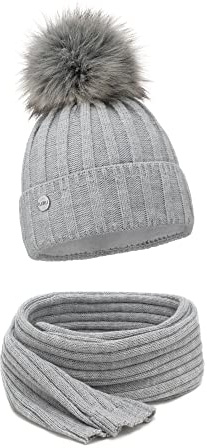 ELIMELI Kaschmir Mütze Damen Winter warme Strickmütze Wollmütze mit Kaschmir Wintermütze mit Kunstfell Bommel Slouch Strick Beanie Damen für Winter Bommelmütze Hergestellt in EU
