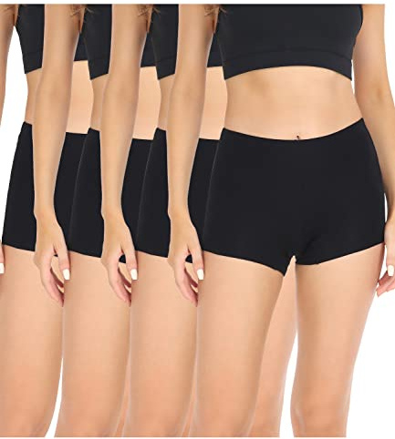 wirarpa Boxer Femme Shorty Femmes Panty Coton Short Caleçon avec Entrejambe Large Coton Lot de 4 Noir Taille M
