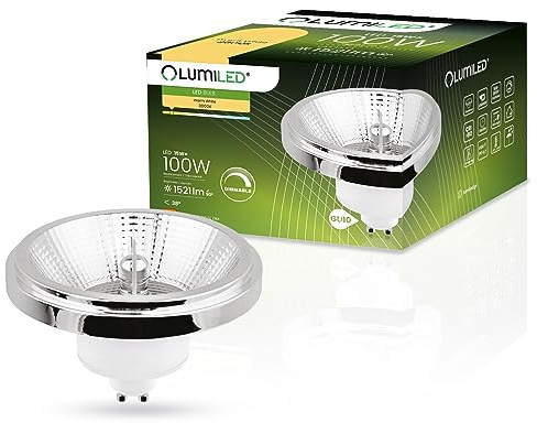 Lumiled LED-Leuchtmittel ES111 GU10 Fassung dimmbar 230V 15W (Entspricht 100 Watt) Warmweiß 3000K 24 Grad Abstrahlwinkel Silber 1521 Lumen Ra>80 Aluminium dimmbare Downlight AR111