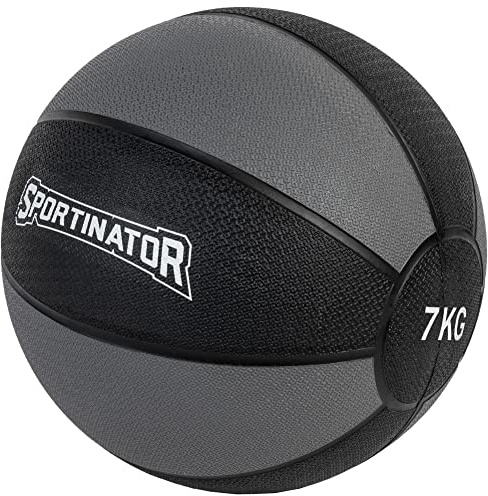 SPORTINATOR® Training Medizinball in grau/schwarz, mit Gewichtsangabe auf dem Ball, ideal für das Kraft- und Konditionstraining. Größe 1 bis 10, Gewicht von 1 kg bis 10 kg (7)