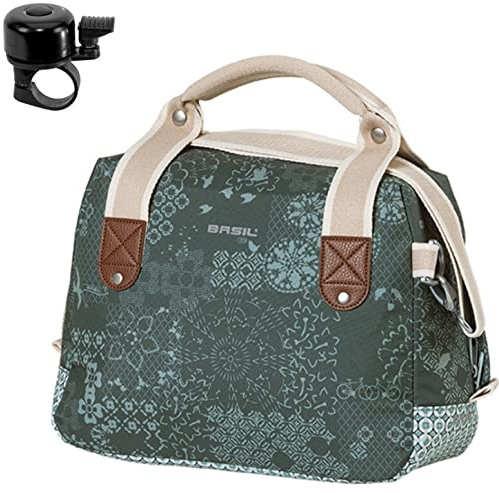 Basil Bohème City Bag - Fahrrad Lenkertasche Seitentasche -8 Liter Grün inkl. Fahrradklingel