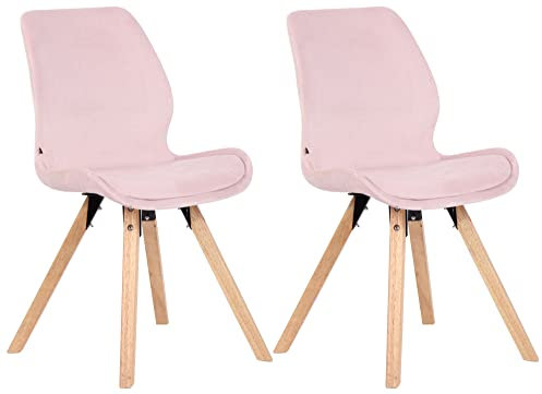 CLP 2er Set Stuhl Luna Kunststoff I Stoff I Samt I Kunstleder I Lehnstuhl mit Holzgestell, Farbe:pink, Material:Samt