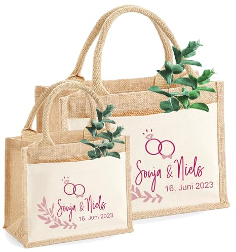 AMBERGER DESIGN by A&M Osterhage amd Jute-Tasche Hochzeit Name Ehering Datum personalisiert Geld-Geschenktasche-Brautpaar Erinnerung-Verlobung JGA hochwertig