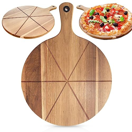 orion group Pizzabrett Schneidebrett Servierbrett Holzbrett Pizzateller für | Pizza aus Holz 43,5x32 cm