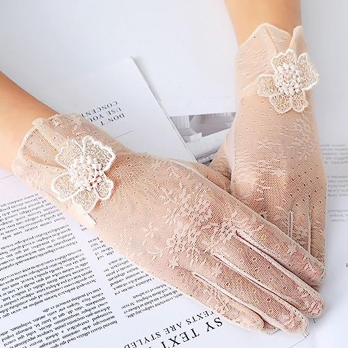CHUYIX Damen Handschuhe Spitze 1Pcs Kurze Brauthandschuhe Hochzeit Brautknoten Spitze Blume Hochzeitskleid Handschuhe Hochzeitskleid Zubehör Braut Handschuhe für Brautbankett, Party, Hochzeit, Opern