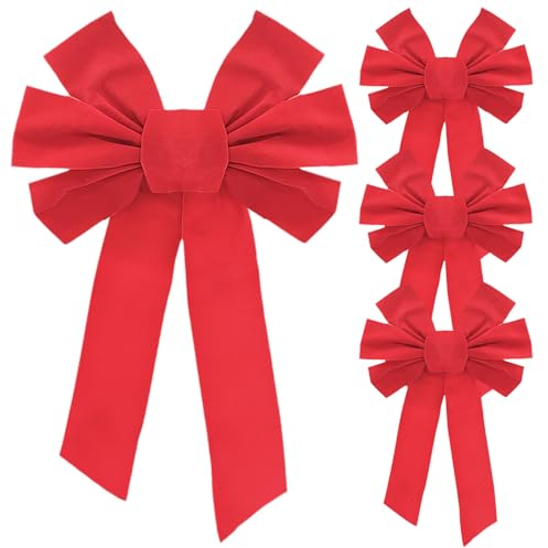 TULEBOLIAN 4 Pezzi Fiocco Rosso Grande Velluto,Fiocco Rosso Natalizio,Adatto per Decorare L'Albero di Natale, Decorazioni per Feste Natalizie, Decorazioni per Interni ed Esterni,San Valentino