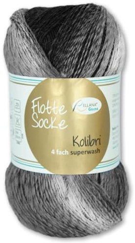 Frida's Wollhaus Rellana 100 g Flotte Socke Kolibri 4-fädig Sockenwolle 14 Farben (6201 | grau | schwarz)