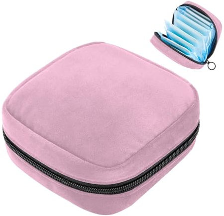 Pure Pink Color Damenbinden Aufbewahrungstasche, große Menstruationstassentasche mit Reißverschluss, Periodeneinlagen-Tasche, Slipeinlagen, Tampons für Mädchen und Frauen