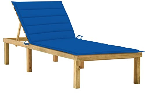 Gecheer Sonnenliege mit Königsblauer Auflage Gartenliege Holzliege Liege Gartenmöbel Relaxliege Saunaliege Freizeitliege Strandliege 200 x 70 x (31,5-77) cm,Verstellbare Rückenlehne und Fußstütze