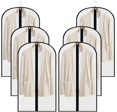 Kleidersäcke Anzug mit Reißverschluss Staubdicht für Kleidung - 60 x 100cm Kleidersack 6 Stück Schwarz Rahmen Transparent Aufbewahrung Schutz Kleidung - für Jacken Hemden Pullover Kapuzenpullover