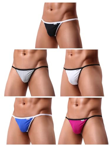 Casey Kevin Herren Tanga String Männer G-Strings 5er Pack Backless Thongs Low Rise Tangas Unterwäsche Mini Slip Männliche Dessous Backless Schlüpfer T-Back Unterhose