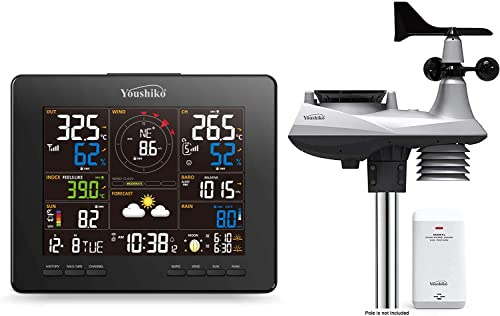 Youshiko YC9392 Weather Station HD (Official 2026 UK Version) WIFI Internet WU & WC, Professional Advanced 7-in-1 Wireless Sensor, Wind speed/direction Rainfall Temperature Humidity UV & sunburn