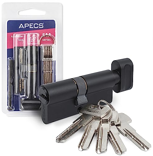 Knob Cylinder Black APECS Lock Cylinder with Knob Cylinder Lock 90 (45C/45) mm for Door Lock Front Door with 5 Keys Model SM-90(45C/45)-C-BLM