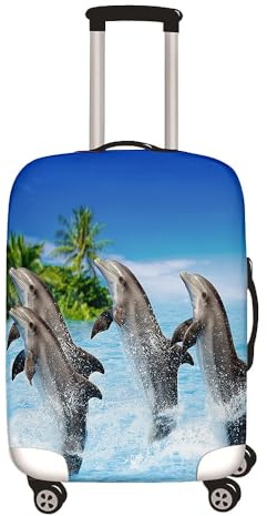 Mateju Kofferschutzhülle Elastisch Kofferhülle 19-32 Zoll, 3D Delfin-Druck Gepäck Cover Reisekoffer Hülle Trolley Case Schutzhülle Luggage Cover Waschbare Staubdichte (Schule von Delfinen,XL)