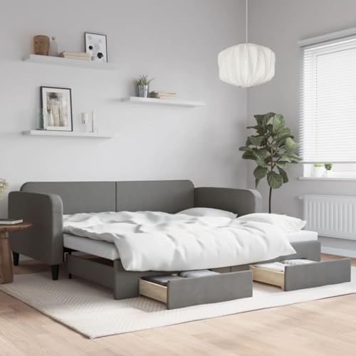 CKioict Palettenbett Modernes Bettgestell Jugendbett Tagesbett Ausziehbar mit Schubladen Dunkelgrau 100x200 cm StoffGeeignet für Gästezimmer, B&Bs, Schlafzimmer