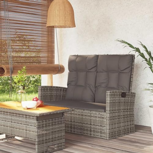 Homgoday Gartenbank mit Liegefunktion & Kissen Sitzbank Balkonbank Terrassenbank Parkbank Bnak Ruhebank mit Rückenlehne Verstellbar für Garten Terrasse Balkon Grau 118 cm Poly Rattan
