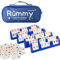 Doublefan Mini Rummy Set, Rummy-Spiel in Reisegröße mit strapazierfähiger Segeltuchtasche, klassisches Rummy-Spiel für Erwachsene und Kinder, 160 Steine, 6 Spielständer, 1 Würfel (2-6 Spieler)
