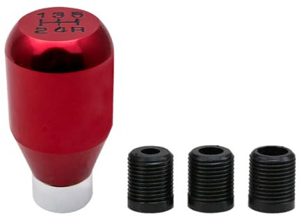 JNNJ Pomello Del Cambio per Auto, Manopola Del Cambio Manuale a 5 Marce Leva Del Cambio, Pomello Cambiamento Con 3 Adattatori, Manuale Universale Pomello Cambiamento Alluminio Shifter Auto(Rosso)